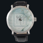 Montre Monogramme Abstrait moderne encadré Turquoise marb<br><div class="desc">Le design audacieux moderne présente un script monogramme abstrait encadré dans un cadre géométrique contre effet motif turquoise en marbre bleu. Customiser facilement monogramme initial de choix. Idée cadeau unique pour toute occasion.</div>