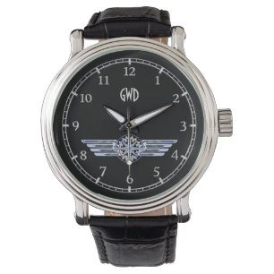 Montre Monogramme Air Pilot Silver Wings Compass on Black