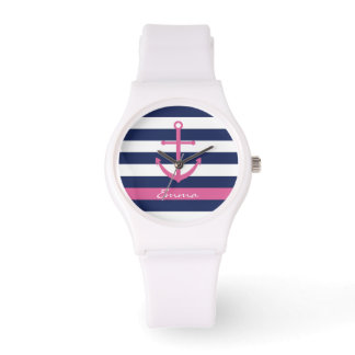 Montre Monogramme Ancre bleu et rose de la Marine
