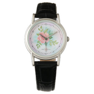 Montre Monogramme Aquarelle Turquoise Ombre Rose rose