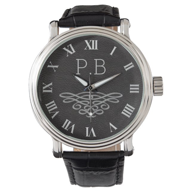 Montre Monogramme Argent et Noir pour Hommes (devant)