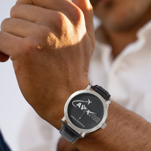 Montre Monogramme Aviateur Typographie & Avion, Minimalis