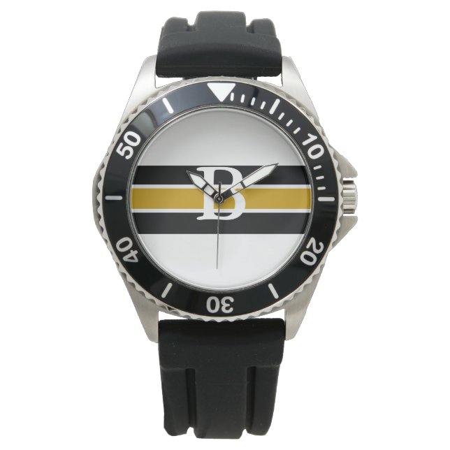 Montre Monogramme Black & Gold Striped Watch (devant)