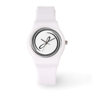 Montre Monogramme Black Swirl Art Abstrait