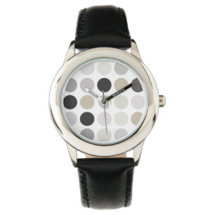 Montre Monogramme blanc noir moderne de motif de pois