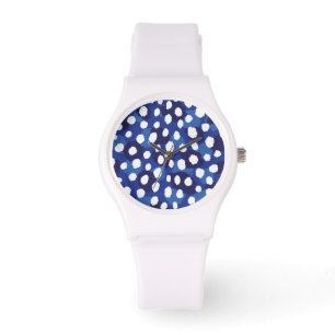 Montre Monogramme bleu et blanc chic d'impression de