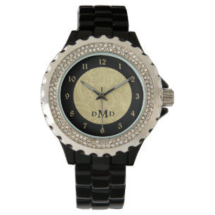 Montre Monogramme Brocade Noire Or