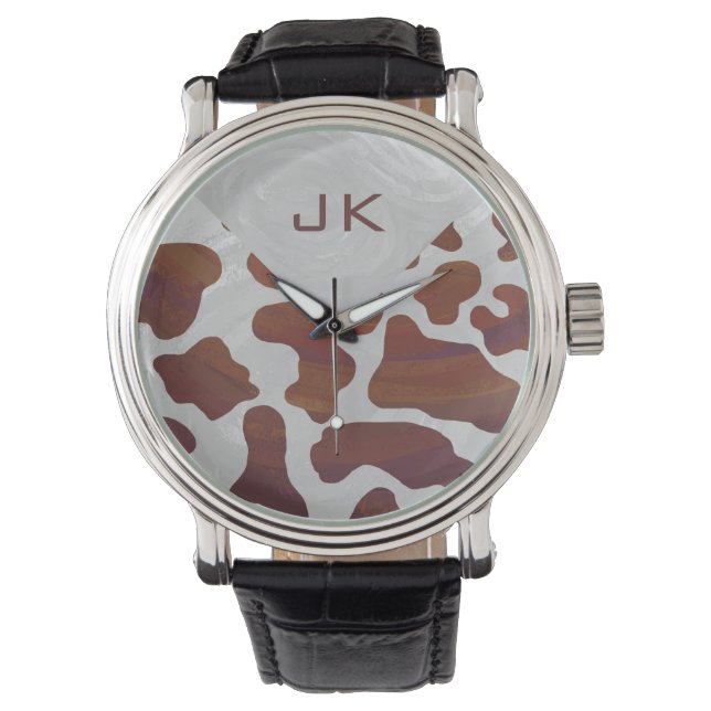 Montre Monogramme Brown et blanc de vache (devant)
