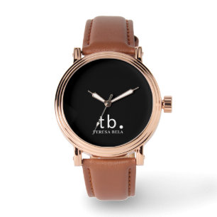Montre Monogramme Classique Élégant Minimal Noir et Blanc