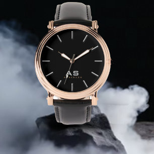 Montre Monogramme classique et nom bracelet de bande noir