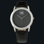 Montre Monogramme classique noir minimal<br><div class="desc">Monogramme minimaliste moderne Monogramme noir et blanc Emblème Noir et blanc Classic Type de bloc Monogramme Arrière - plan noir solide</div>