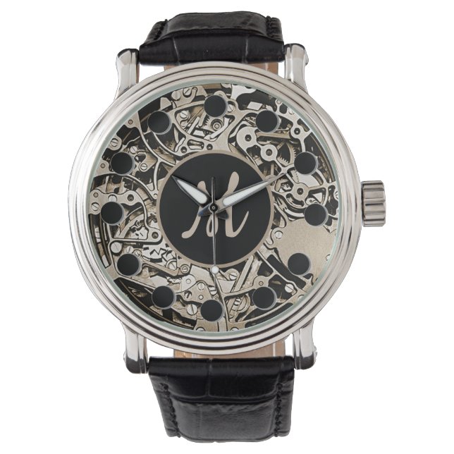 Montre Monogramme Clockwork Gears Gold Pocket Wrist Watch (devant)
