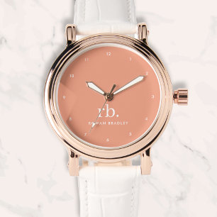 Montre Monogramme Corail Pêche Élégante Feminine Minimali