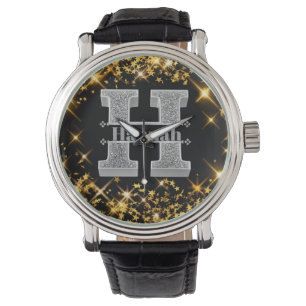 Montre Monogramme d'argent initial H personnalisé Votre n