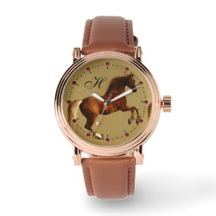 MONTRE MONOGRAMME DE CHEVAL ROUGE
