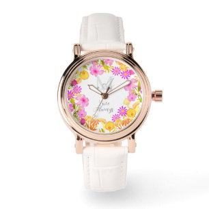 Montre Monogramme de couronne botanique Monographie blanc