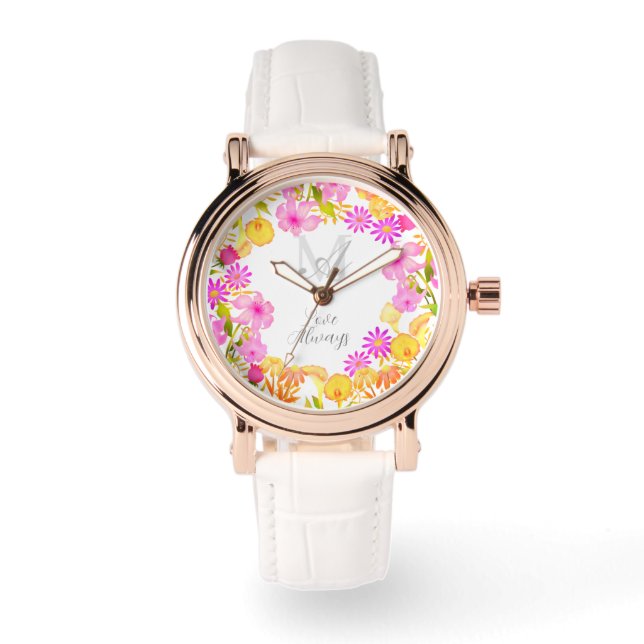 Montre Monogramme de couronne botanique Monographie blanc (Recto)