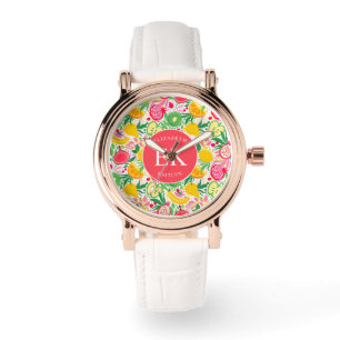 Montre Monogramme de fruits tropicaux motif aquarelle d'é