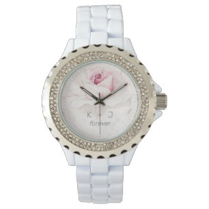 Montre Monogramme de la mariée de rose rose moderne