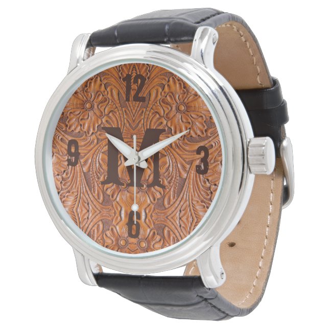 Montre monogramme de mariage campagnard occidental rustiq (Incliné)