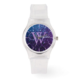 Montre Monogramme de Parties scintillant chic violet