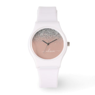 Montre Monogramme de Parties scintillant en argent rose v