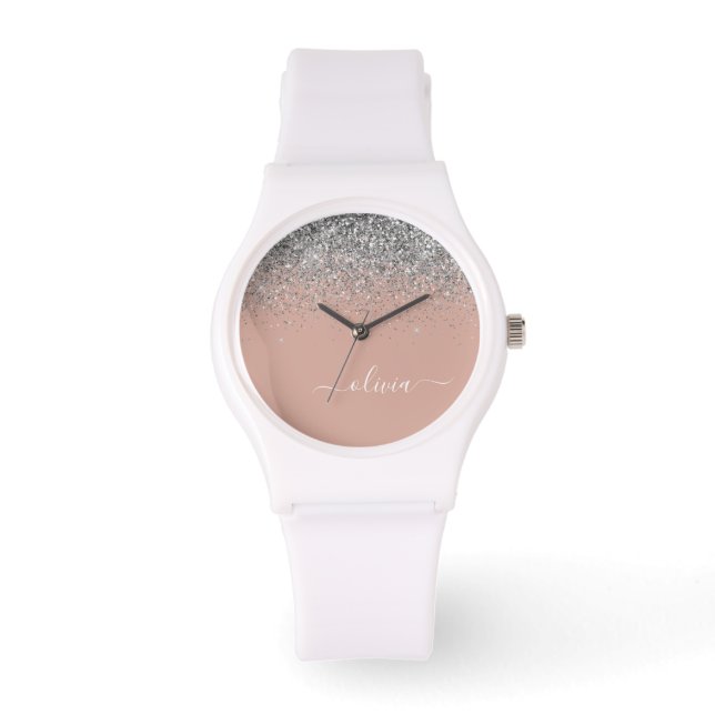 Montre Monogramme de Parties scintillant en argent rose v (Recto)