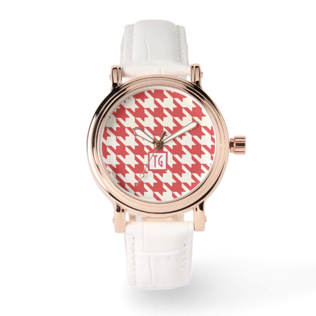 Montre Monogramme de pastèque Preppy Chic Houndstooth (Recto)