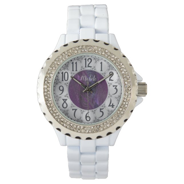 Montre Monogramme de plumes violettes (devant)