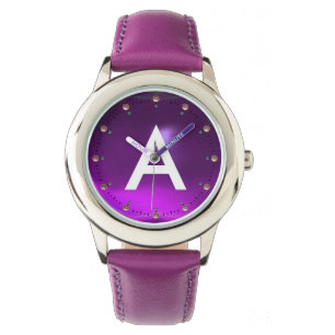 MONTRE MONOGRAMME DE STYLE DE GEMPIONNAT D'AMÉTHYSTE À PU