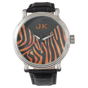 Montre Monogramme de zèbre orange et noir