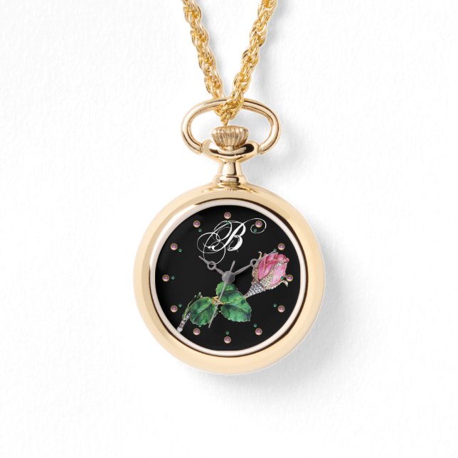 MONTRE MONOGRAMME D'ENAMEL IMPRIMÉ ROSEBUD JEWEL ET DIAMO (Recto)