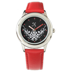 MONTRE MONOGRAMME DES GRIFFES ET FLEURS BLANCHES NOIRES