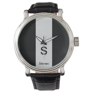 Montre Monogramme Deux tons moderne noir et gris clair
