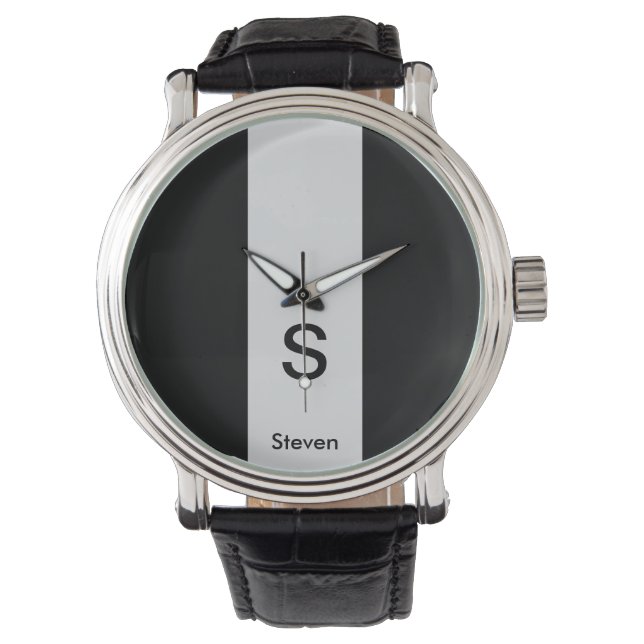 Montre Monogramme Deux tons moderne noir et gris clair (devant)