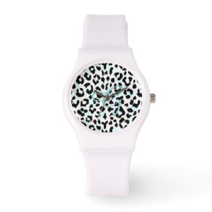 Montre monogramme d'impression chic de guépard noir et bl