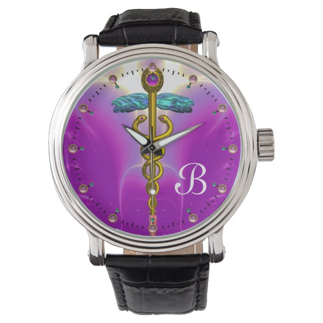 Montre MONOGRAMME D'OR CADUCE, Fuchsia Rose (devant)