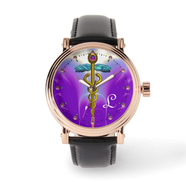 Montre MONOGRAMME D'OR CADUCUS, Turquoise pourpre (Recto)