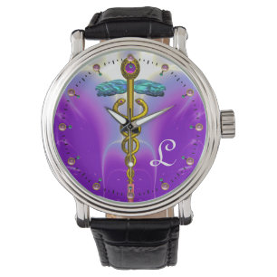 Montre MONOGRAMME D'OR CADUCUS, Turquoise pourpre