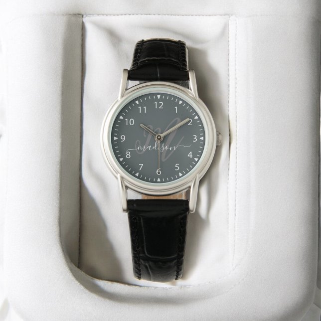 Montre Monogramme élégant gris tendance Initiale et nom (Créateur téléchargé)
