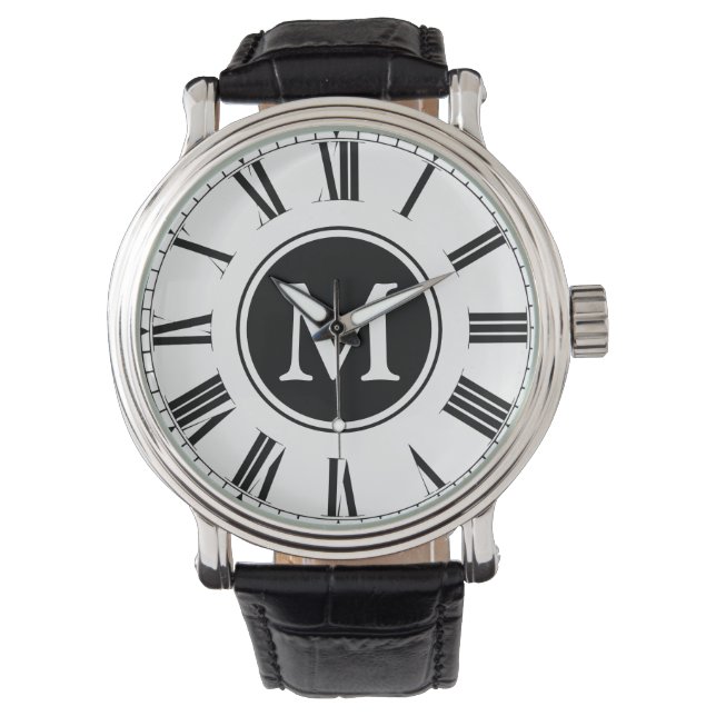 Montre Monogramme élégant noir et blanc (devant)