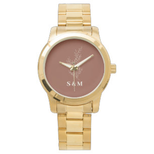 Montre Monogramme Élégant pour Nouveaux Mariés avec Fleur