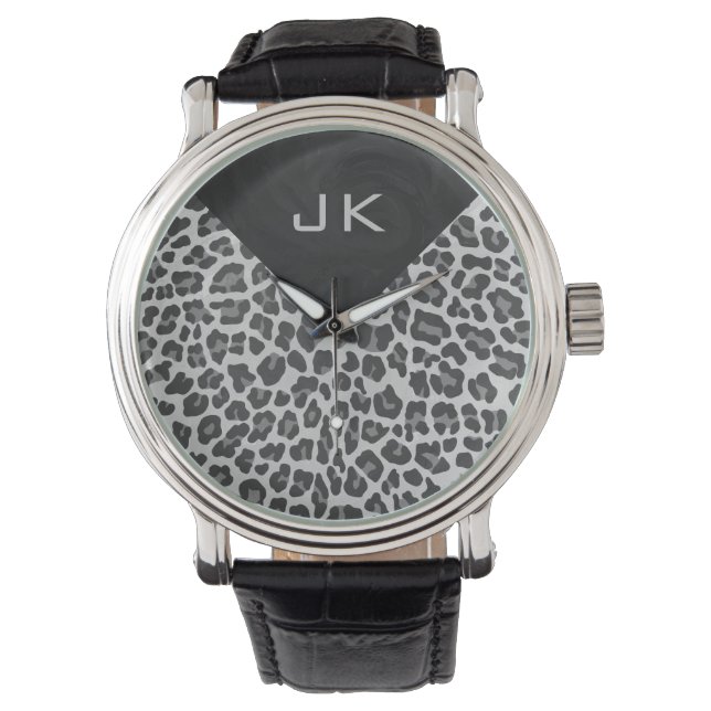 Montre Monogramme Empreinte de léopard noir et blanc (devant)