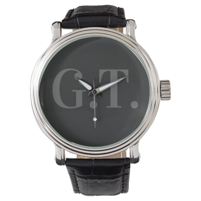 Montre Monogramme en cuir noir pour homme (devant)