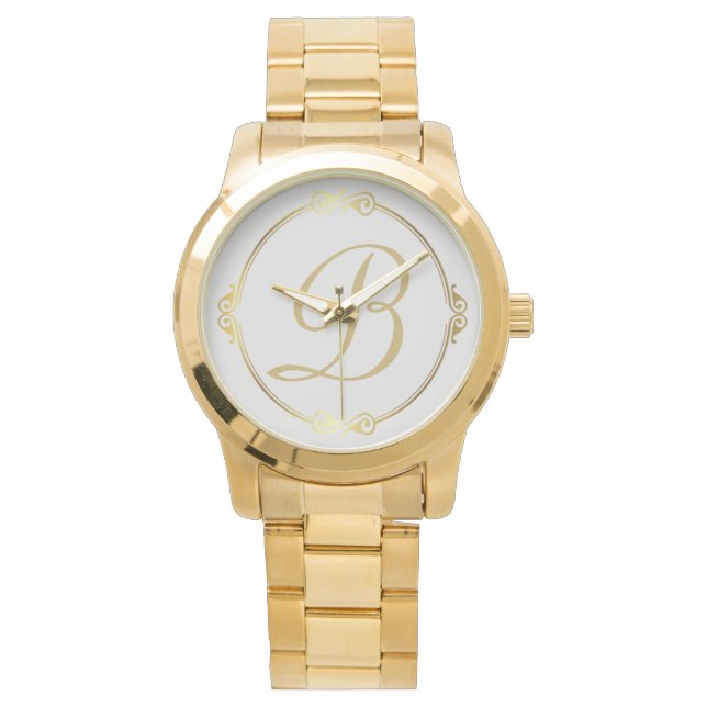 Montre Monogramme en or avec cercle infini sur Gris | (devant)