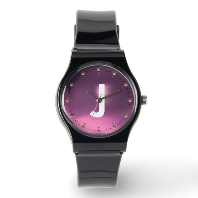 MONTRE MONOGRAMME EN PIERRE ROSE LILAC IMPRIMÉ (Recto)