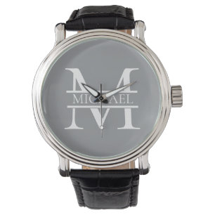 Montre Monogramme et nom de gris élégant personnalisé
