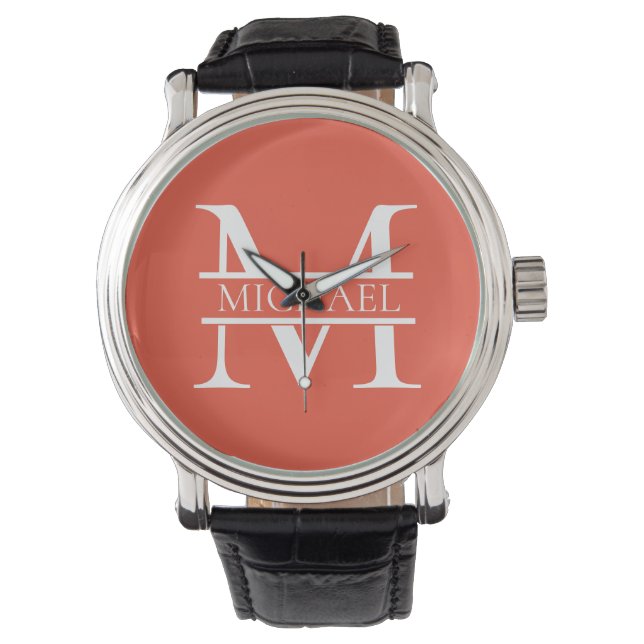 Montre Monogramme et nom d'orange élégant personnalisé (devant)