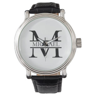 Montre Monogramme et nom Elégant Personnalisé Blanc