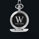 Montre Monogramme et nom personnalisés classiques<br><div class="desc">Monogramme personnalisé et cadeau de nom caractéristiques monogramme personnalisé et nom en blanc classique style de police serif sur arrière - plan noir. Idéal pour des vacances,  des réunions de famille et des occasions spéciales.</div>